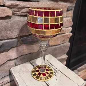 Mosaic Red and Gold candle‎ goblet